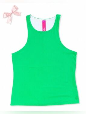 Lilly Pulitzer Reversible High Neck Tank Top Small Neon Green White Resort NWOT